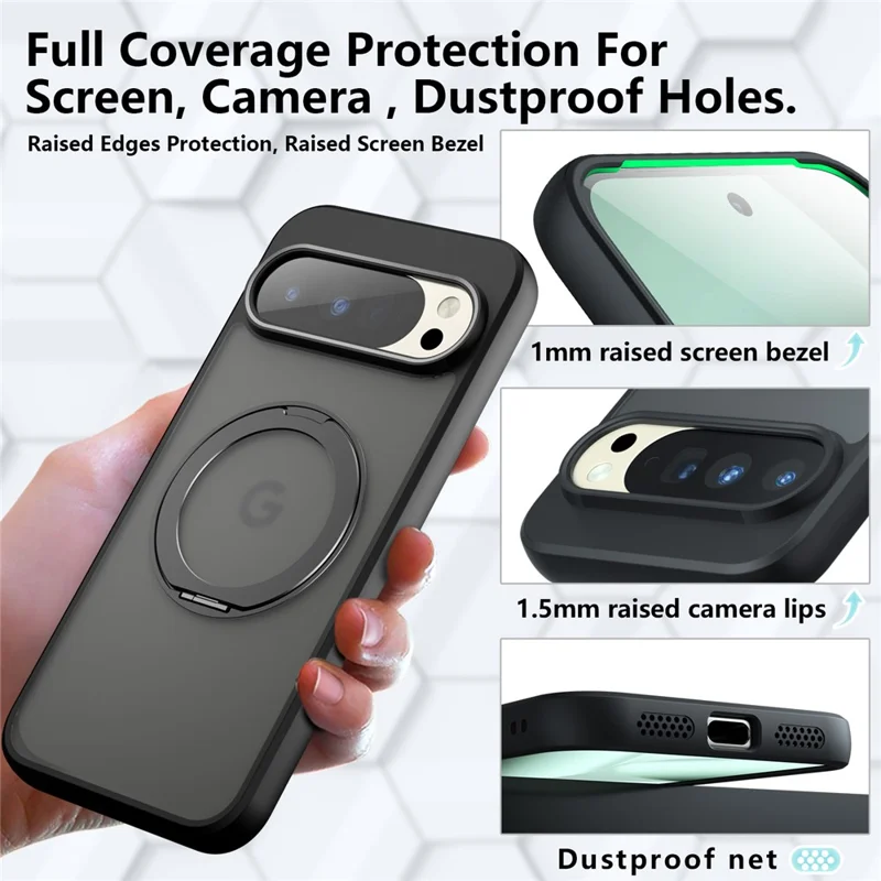 For Google Pixel 10 Pro XL Matte Skin-touch Magnetic Case 360° Rotating Kickstand Shockproof TPU + PC Phone Cover - Transparent Black