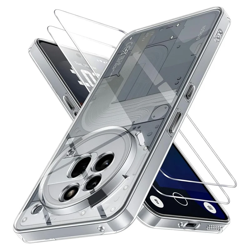 For Nothing Phone (3a) Pro Case TPU Clear Phone Cover + 2PCS Tempered Glass Screen Film 2.5D Arc Edge