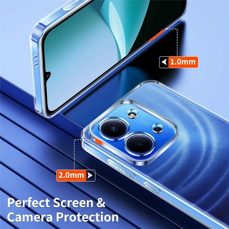 Чехол для Xiaomi Poco C85 5G из прозрачного ТПУ + 2 штуки защитная пленка из закаленного стекла с дуговой кромкой 2,5D