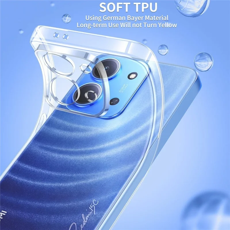 Чехол для Xiaomi Poco C85 5G из прозрачного ТПУ + 2 штуки защитная пленка из закаленного стекла с дуговой кромкой 2,5D