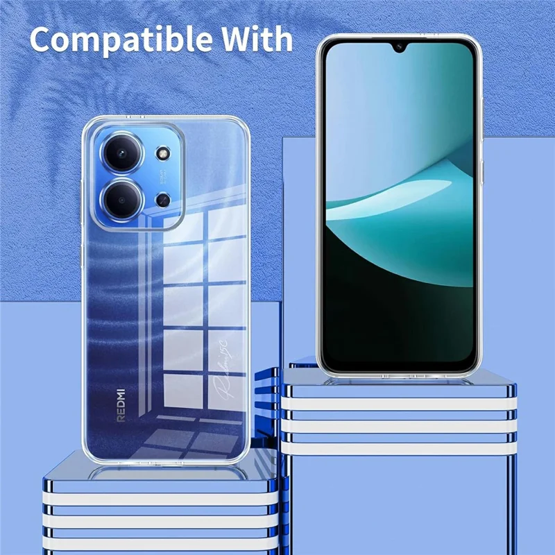 Чехол для Xiaomi Poco C85 5G из прозрачного ТПУ + 2 штуки защитная пленка из закаленного стекла с дуговой кромкой 2,5D