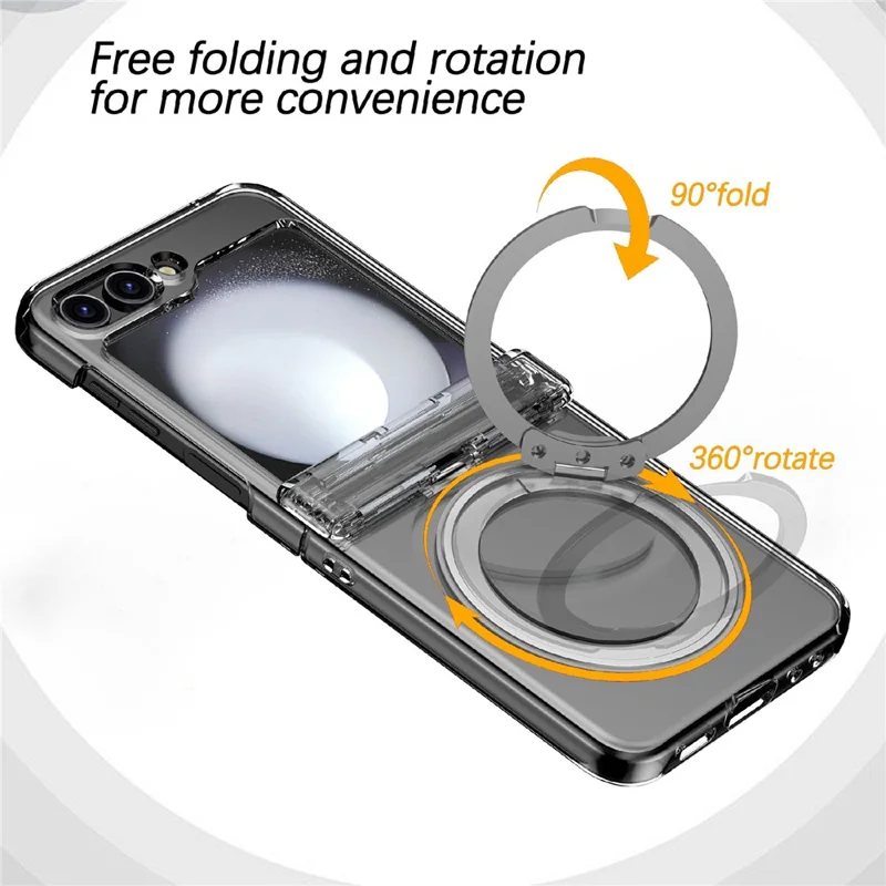 For Samsung Galaxy Z Flip8 Case with Magnetic Kickstand Spring Hinge PC Folding Phone Cover - Transparent