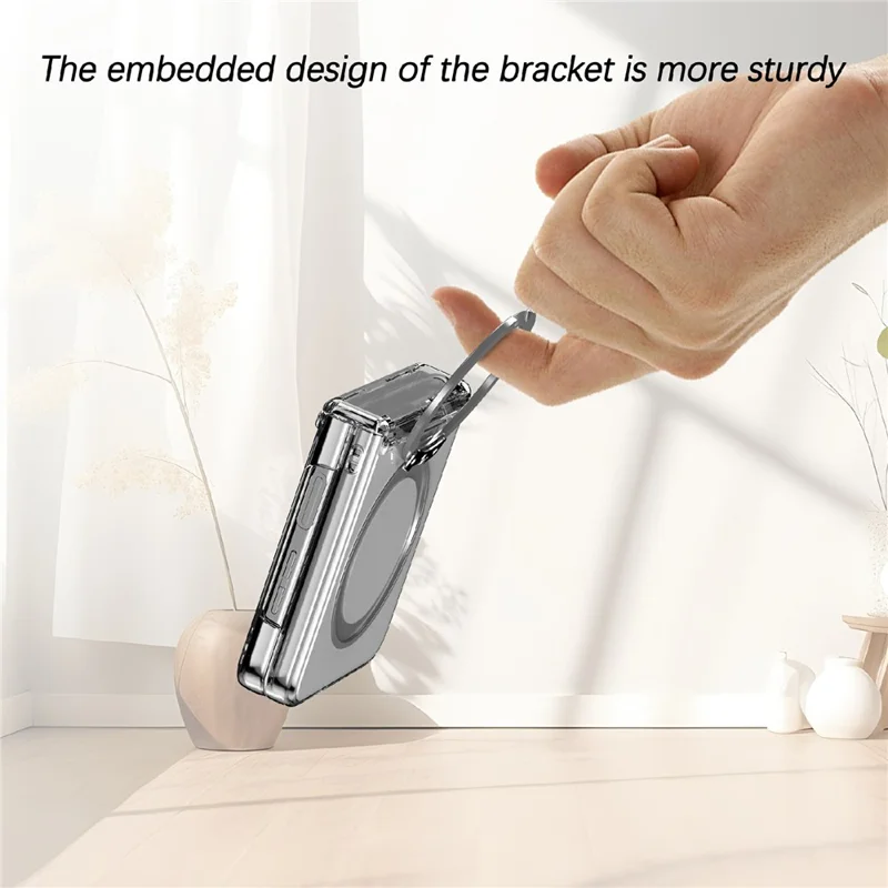 For Samsung Galaxy Z Flip8 Case with Magnetic Kickstand Spring Hinge PC Folding Phone Cover - Transparent