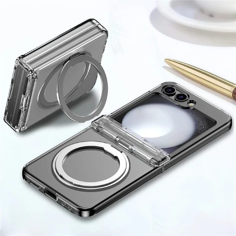 For Samsung Galaxy Z Flip8 Case with Magnetic Kickstand Spring Hinge PC Folding Phone Cover - Transparent