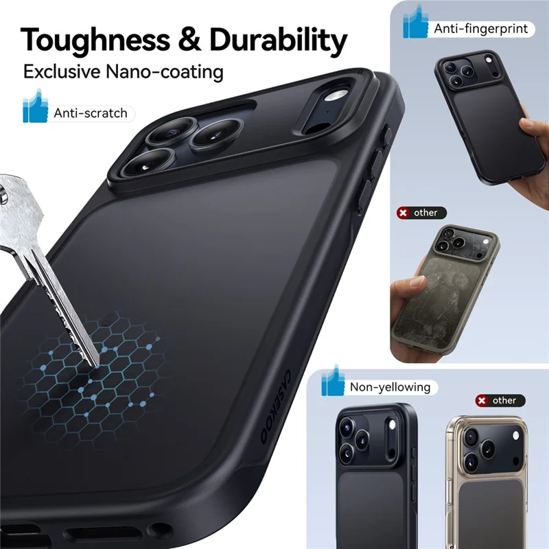 CASEKOO för iPhone 18 Pro Max / 17 Pro Max skal PC + TPU med matt yta, fingeravtryckshindrande mobilskal - Svart