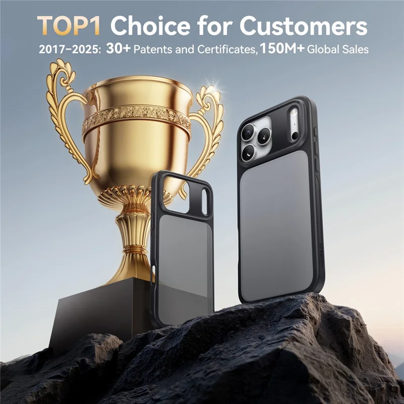 CASEKOO för iPhone 18 Pro / 17 Pro skal PC + TPU Matt finish Anti-Fingeravtryck mobilskal - Svart