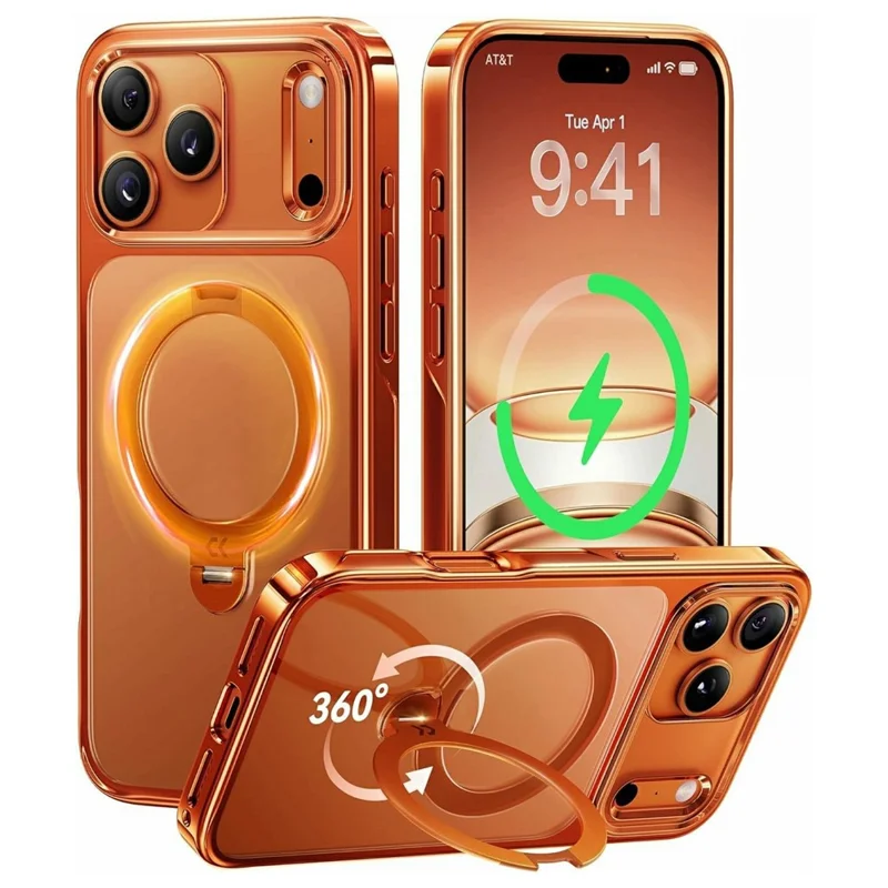 CASEKOO för iPhone 18 Pro Max / 17 Pro Max Hölje Rotationsbar Magnetiskt Fällstöd TPE + TPU Skocktåligt Telefonhölje - Orange