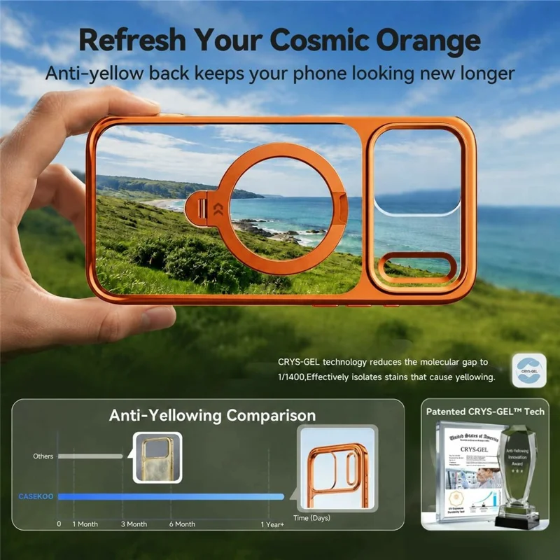CASEKOO för iPhone 18 Pro Max / 17 Pro Max Hölje Rotationsbar Magnetiskt Fällstöd TPE + TPU Skocktåligt Telefonhölje - Orange