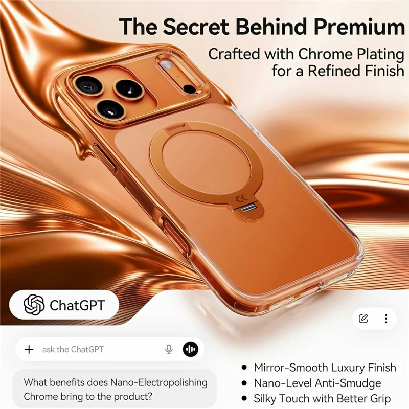 CASEKOO för iPhone 18 Pro Max / 17 Pro Max Hölje Rotationsbar Magnetiskt Fällstöd TPE + TPU Skocktåligt Telefonhölje - Orange