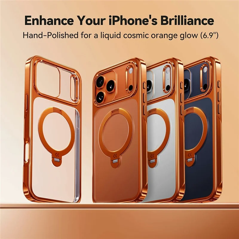CASEKOO för iPhone 18 Pro Max / 17 Pro Max Hölje Rotationsbar Magnetiskt Fällstöd TPE + TPU Skocktåligt Telefonhölje - Orange