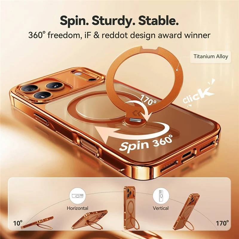 CASEKOO för iPhone 18 Pro Max / 17 Pro Max Hölje Rotationsbar Magnetiskt Fällstöd TPE + TPU Skocktåligt Telefonhölje - Orange