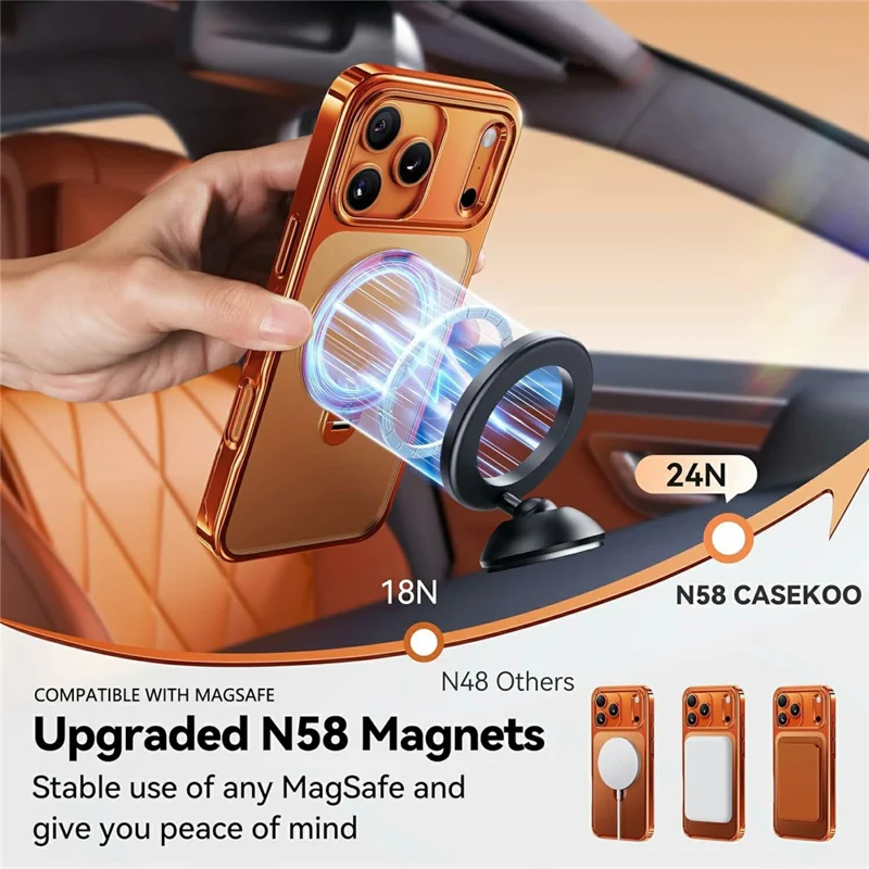 CASEKOO för iPhone 18 Pro Max / 17 Pro Max Hölje Rotationsbar Magnetiskt Fällstöd TPE + TPU Skocktåligt Telefonhölje - Orange