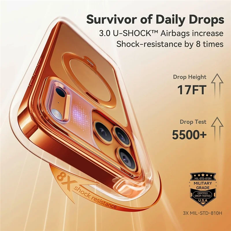 CASEKOO for iPhone 18 Pro / 17 Pro Case Rotating Magnetic Kickstand TPE + TPU Shockproof Phone Cover - Orange