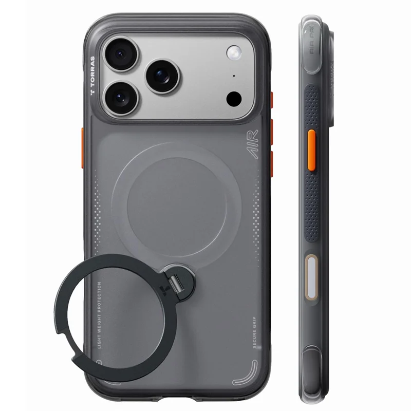 TORRAS Ostand Q3 Air Series For iPhone 18 Pro Max / 17 Pro Max Case Compatible with MagSafe Shockproof PC + TPU Phone Cover with Kickstand - Black - 1