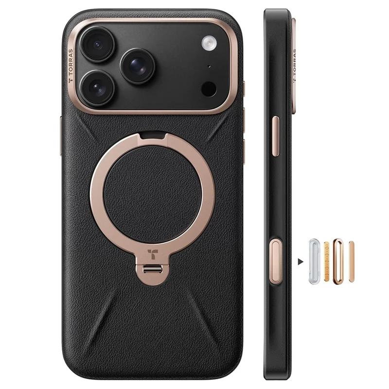 TORRAS Ostand Q3 VegSkin Series For iPhone 18 Pro Max / 17 Pro Max Case Compatible with MagSafe Kickstand Phone Cover - Black - 1