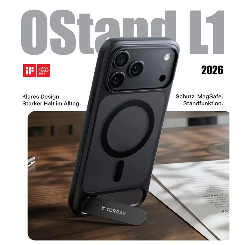 TORRAS Ostand L1 Series For iPhone 18 Pro Max / 17 Pro Max Case Kickstand TPU + PC Phone Cover Magnetic Case - Black - 6