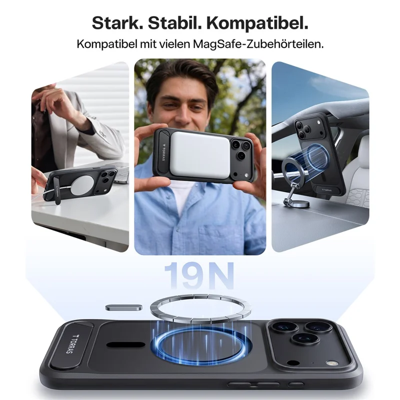 TORRAS Ostand L1 Series For iPhone 18 Pro Max / 17 Pro Max Case Kickstand TPU + PC Phone Cover Magnetic Case - Black - 7