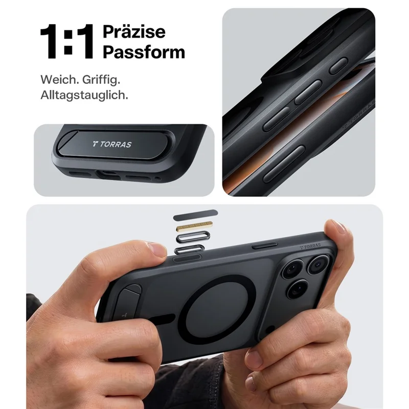 TORRAS Ostand L1 Series For iPhone 18 Pro Max / 17 Pro Max Case Kickstand TPU + PC Phone Cover Magnetic Case - Black - 9