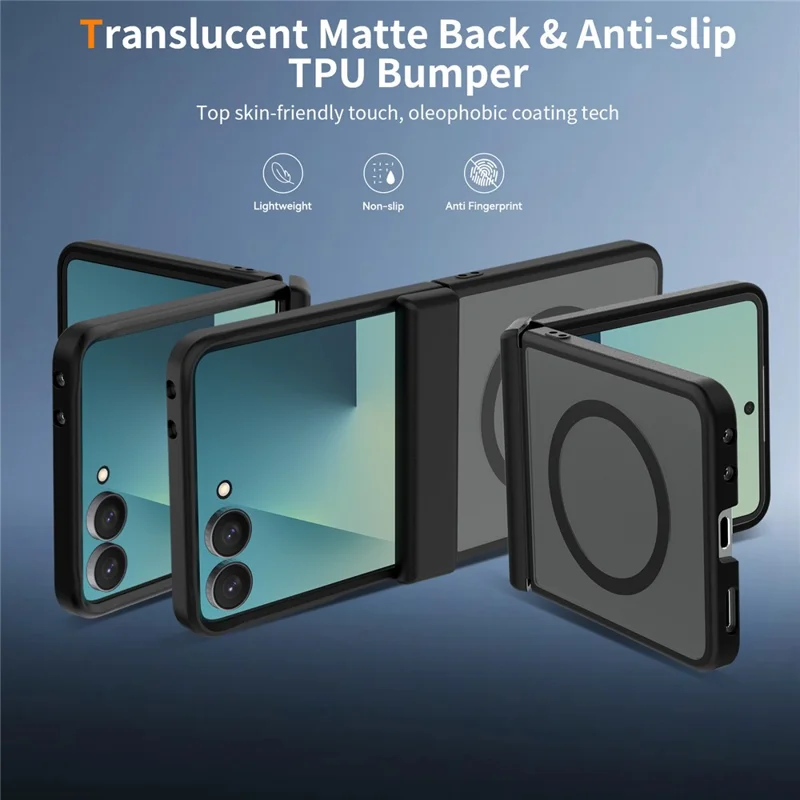 Магнитный чехол для Samsung Galaxy Z Flip8 с защитой шарнира, прозрачный чехол из ТПУ и акрила 2,0 мм - черный