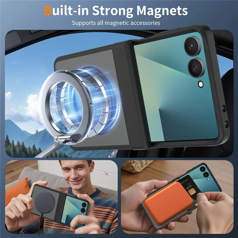 Магнитный чехол для Samsung Galaxy Z Flip8 с защитой шарнира, прозрачный чехол из ТПУ и акрила 2,0 мм - черный
