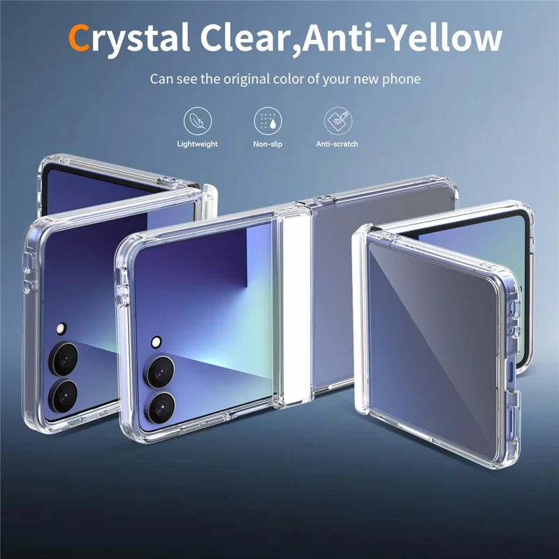 For Samsung Galaxy Z Flip8 Case Hinge Protection TPU Frame Acrylic Back Crystal Clear Phone Cover - Transparent