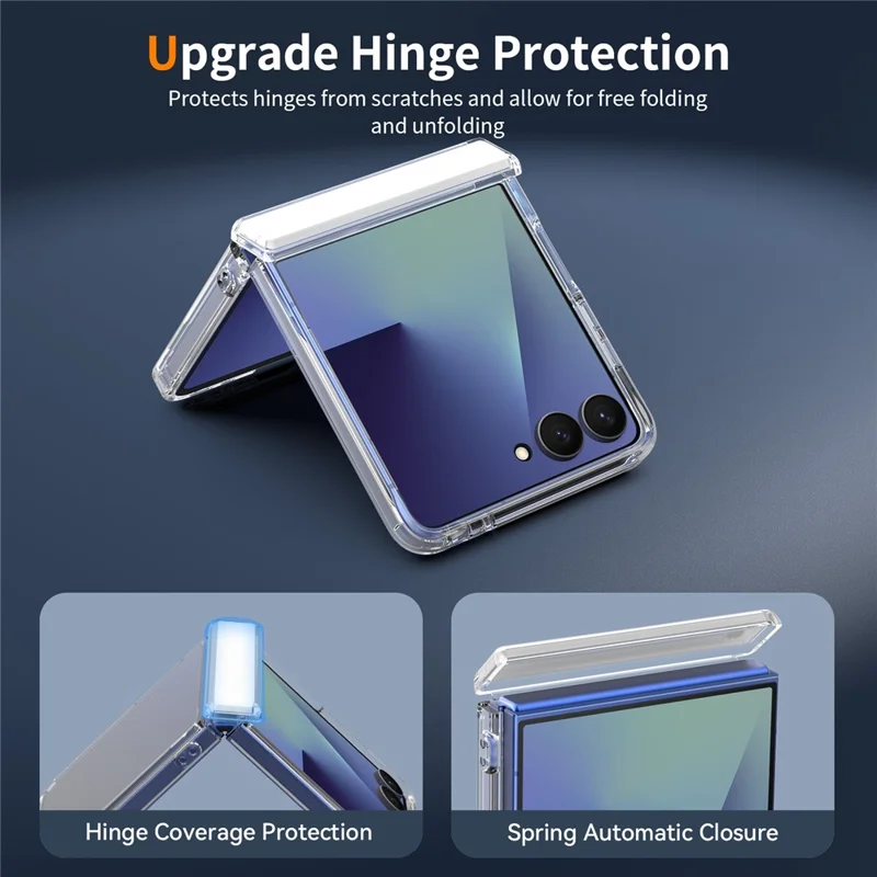 For Samsung Galaxy Z Flip8 Case Hinge Protection TPU Frame Acrylic Back Crystal Clear Phone Cover - Transparent