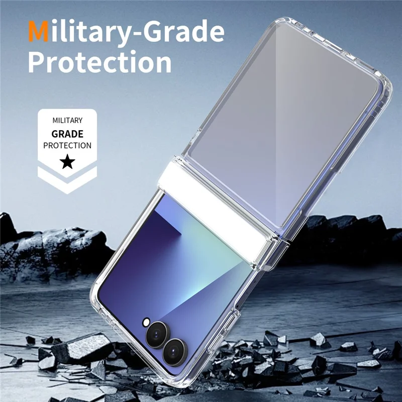 For Samsung Galaxy Z Flip8 Case Hinge Protection TPU Frame Acrylic Back Crystal Clear Phone Cover - Transparent