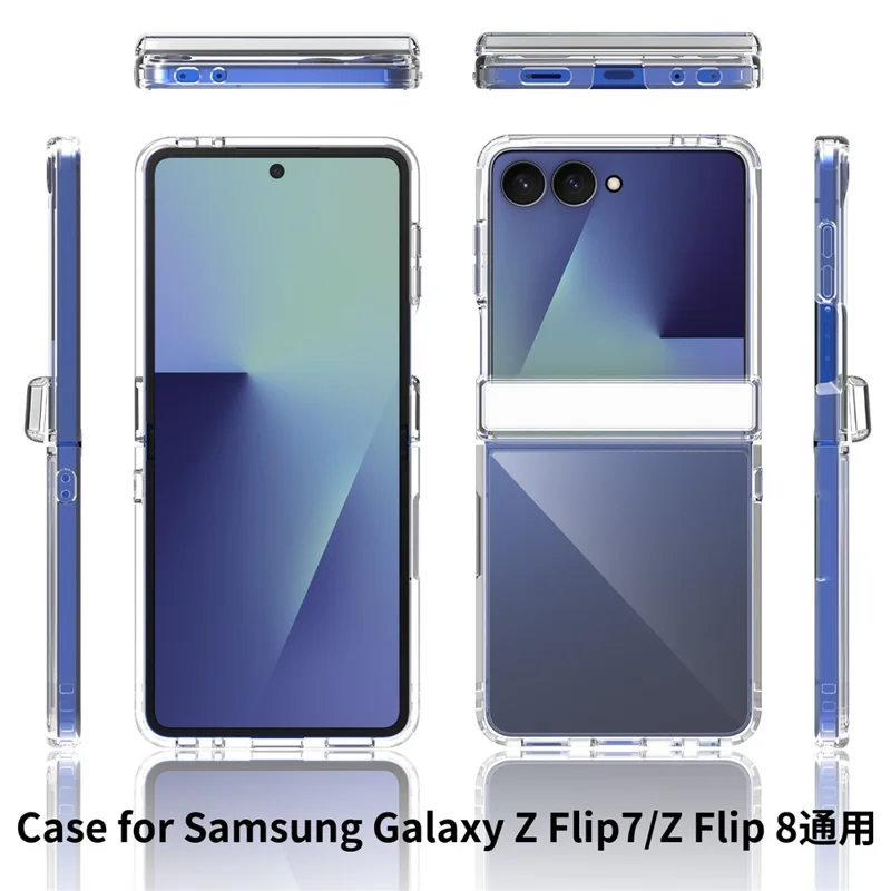 For Samsung Galaxy Z Flip8 Case Hinge Protection TPU Frame Acrylic Back Crystal Clear Phone Cover - Transparent