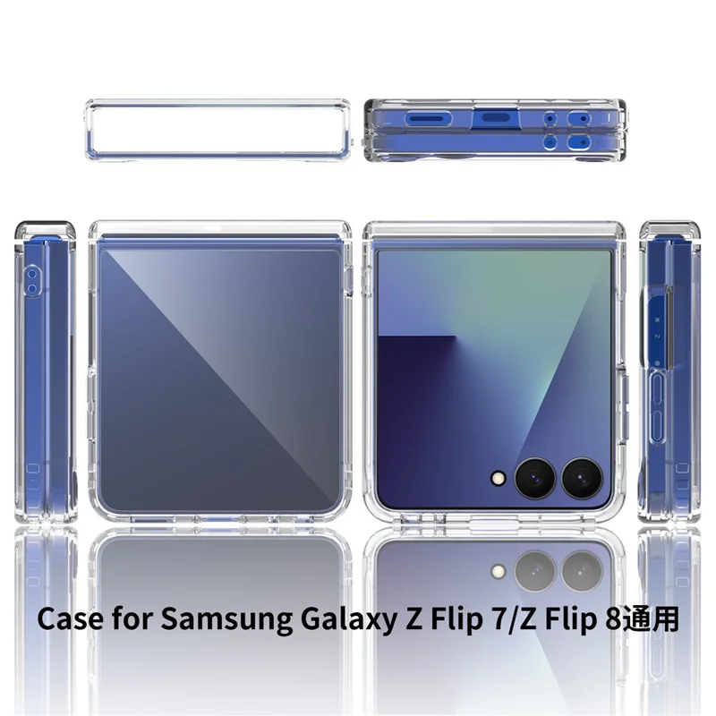 For Samsung Galaxy Z Flip8 Case Hinge Protection TPU Frame Acrylic Back Crystal Clear Phone Cover - Transparent