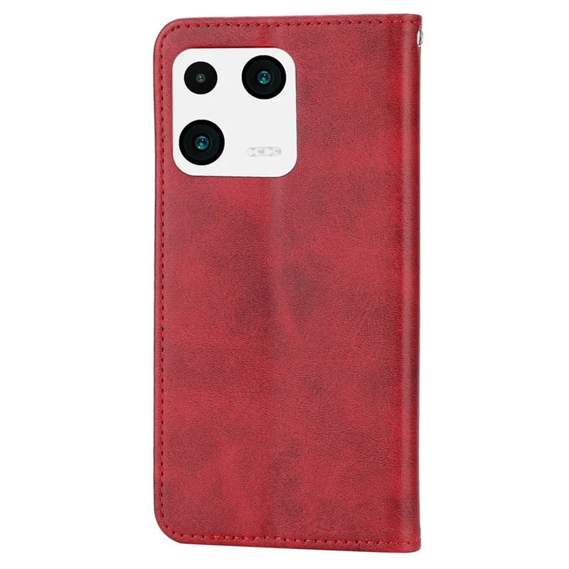 Für Xiaomi 13 Kalb Texture Telefon Hülle PU Leder Brieftasche Magnetverschluss Geprägter Rhombus -musterabdeckung Mit Riemen - Rot