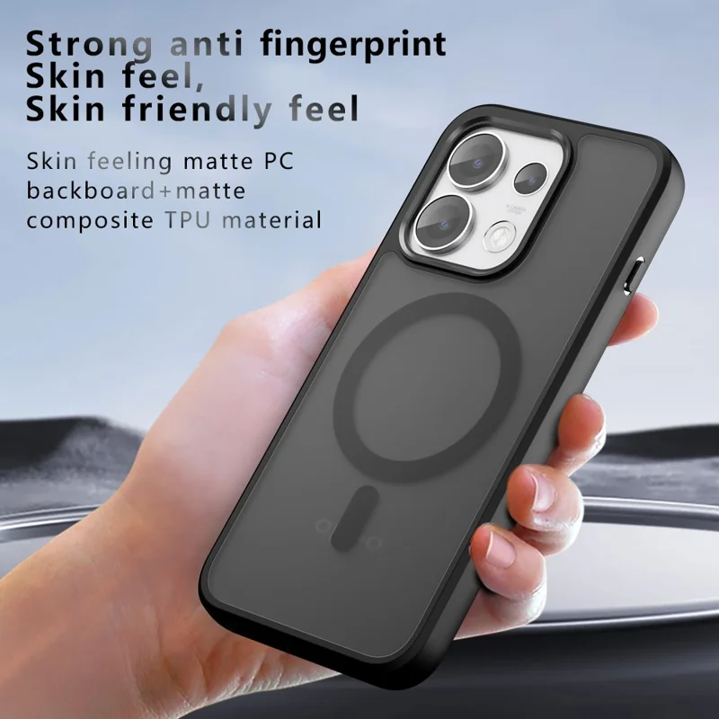 For Oppo Reno16 Pro 5G (Global) Magnetic Case TPU + PC Matte Skin Touch Phone Cover - Black