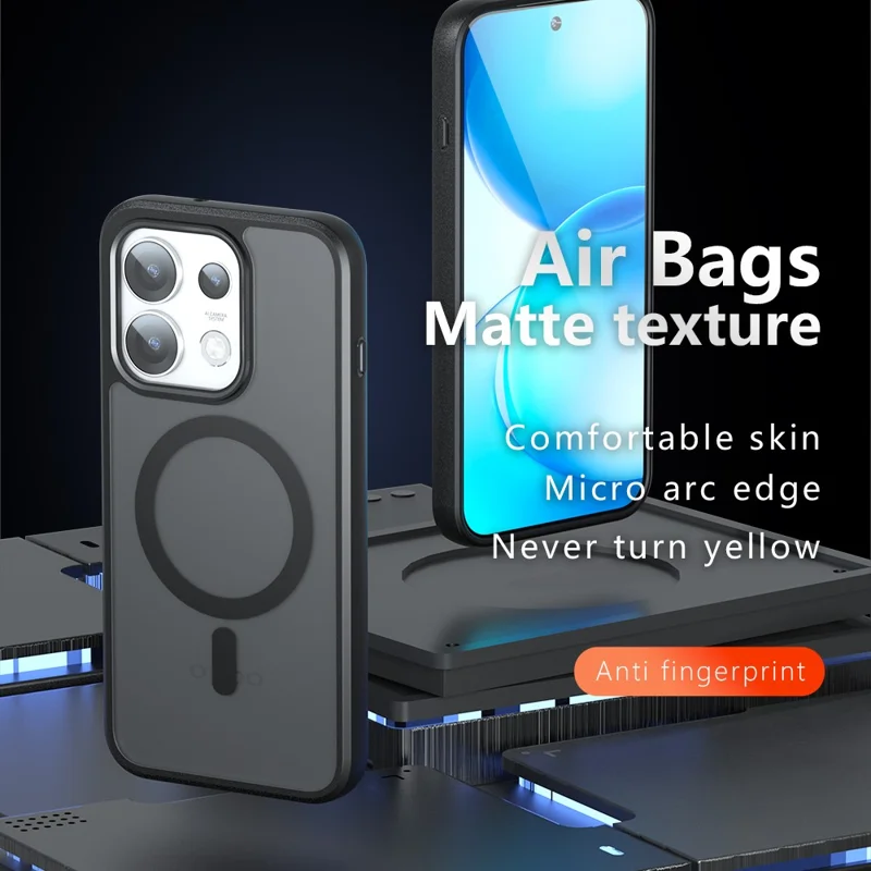 For Oppo Reno16 Pro 5G (Global) Magnetic Case TPU + PC Matte Skin Touch Phone Cover - Black