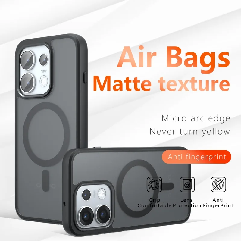 For Oppo Reno16 Pro 5G (Global) Magnetic Case TPU + PC Matte Skin Touch Phone Cover - Black