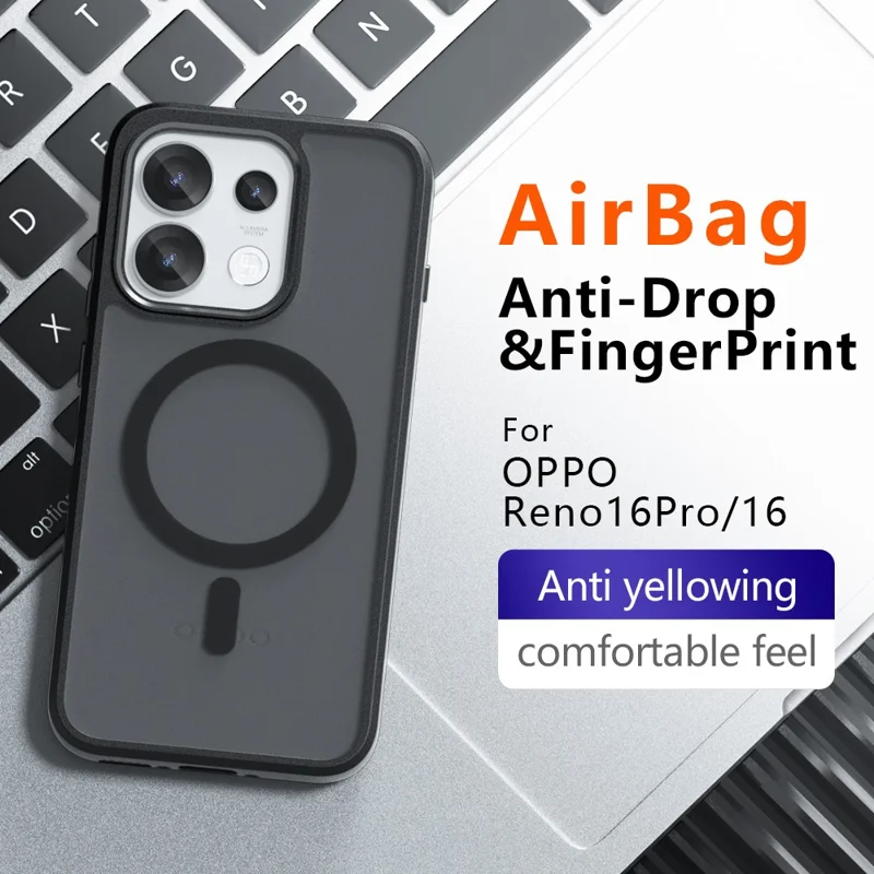 For Oppo Reno16 Pro 5G (Global) Magnetic Case TPU + PC Matte Skin Touch Phone Cover - Black