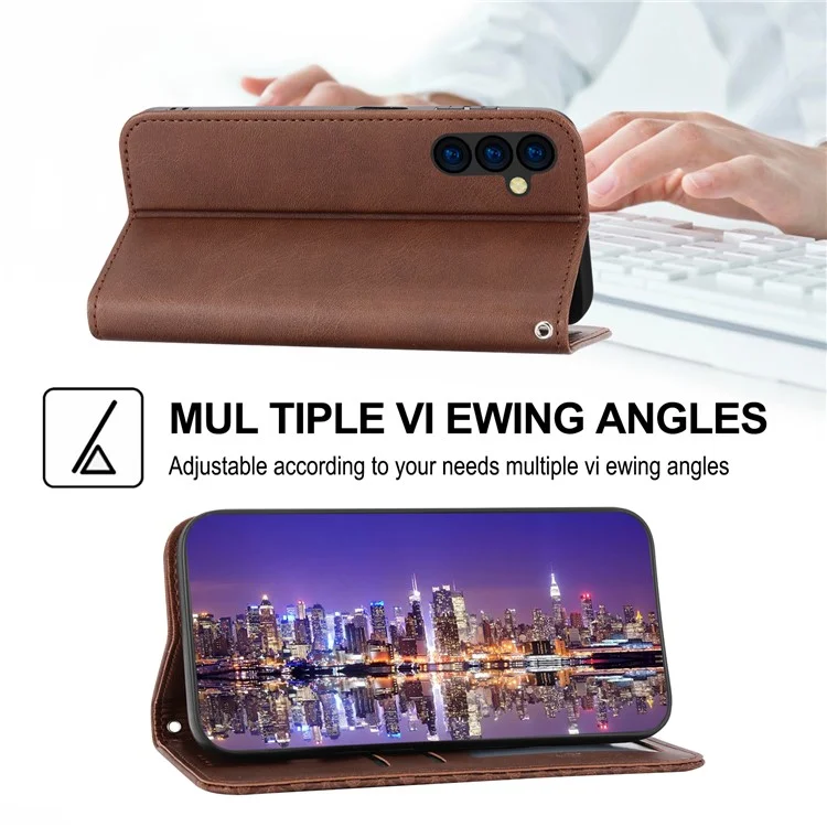 Pour Samsung Galaxy A54 5G Imprinted Rhombus Pattern Calf Texture Phone Cover Shell PU Leather Wallet Stand Magnetic Closure Case - Brown