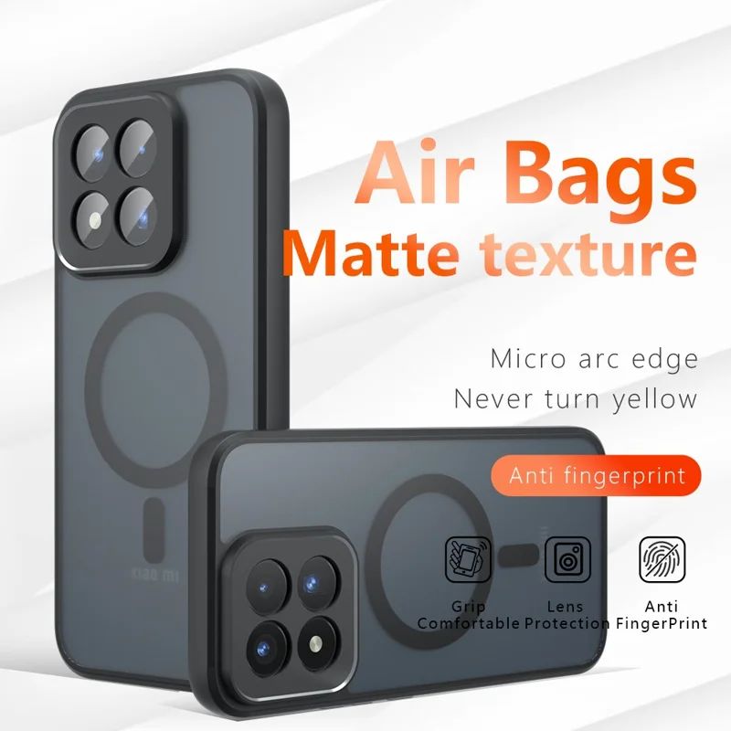 For Xiaomi 17 Max Magnetic Case TPU + PC Matte Skin Touch Phone Cover - Black
