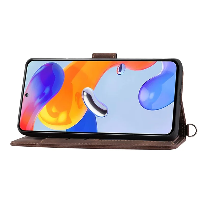 For Samsung Galaxy A04e 4G / F04 4G / M04 4G Wallet Phone Cover Skin-touch Feeling Imprinted Flowers Stand Leather Case with Wrist Strap and Shoulder Strap - Brown