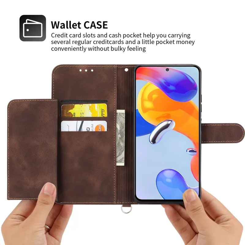 For Samsung Galaxy A04e 4G / F04 4G / M04 4G Wallet Phone Cover Skin-touch Feeling Imprinted Flowers Stand Leather Case with Wrist Strap and Shoulder Strap - Brown