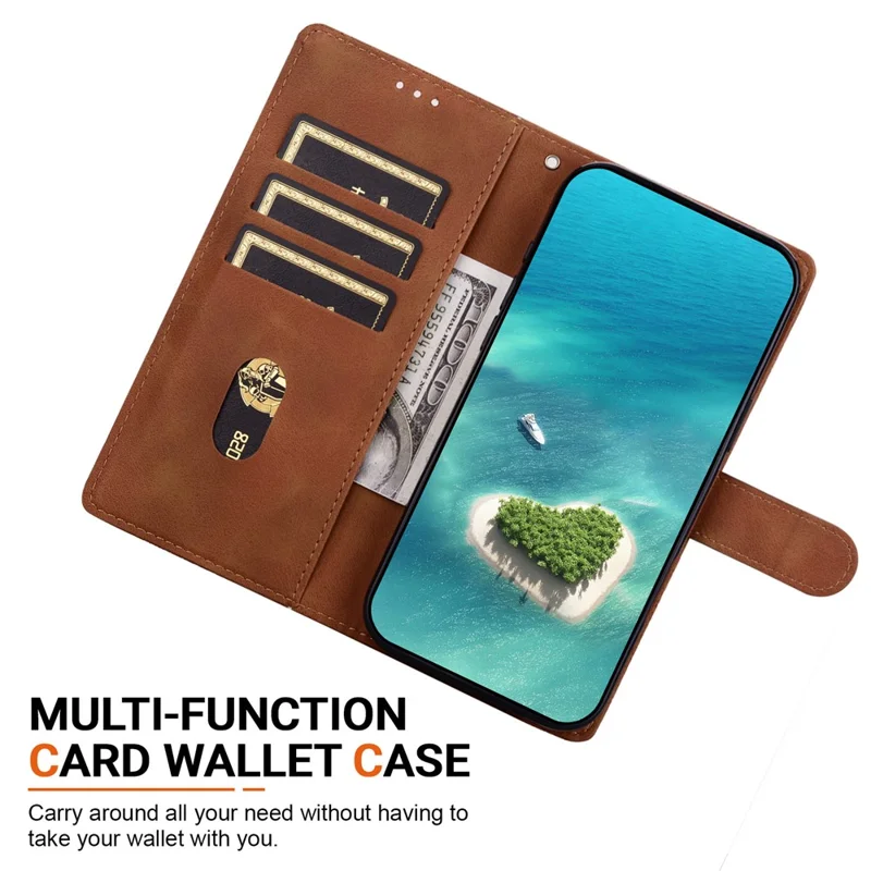 Étui portefeuille pour Samsung Galaxy S26+ avec motif ethnique imprimé, housse en cuir avec dragonne - Brun