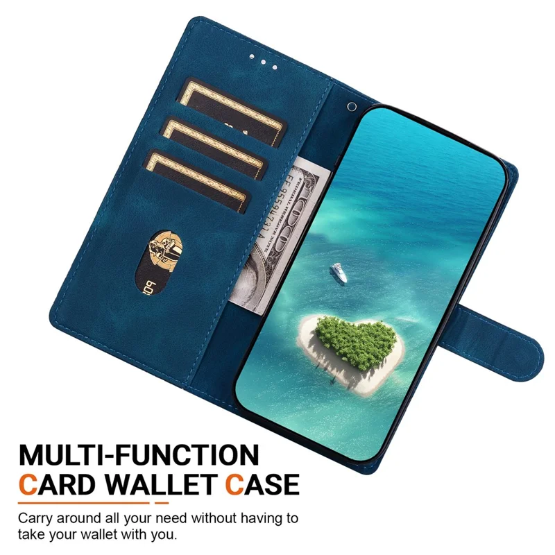 For Google Pixel 11 Pro XL Wallet Case Imprinted Ethnic Pattern Leather Phone Cover with Wrist Strap - Dark Blue