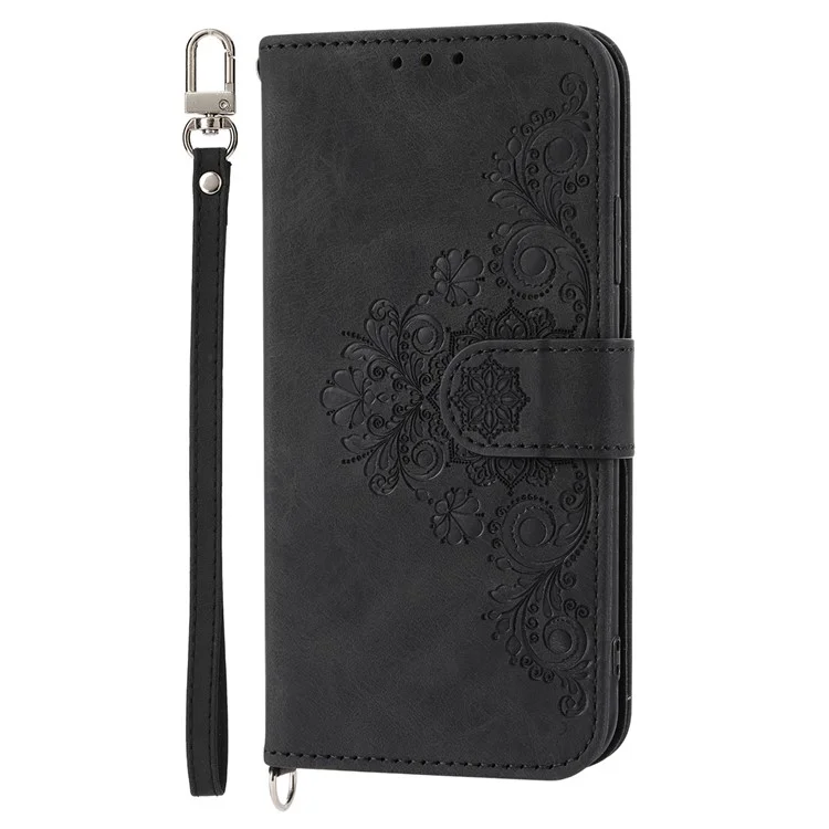 Para Samsung Galaxy A54 5G Teléfono Que Transporta Bolsas de Pulsera Tobulario Tapa de la Piel Touch Flores Impresas Caja de Cuero Con Correa - Negro
