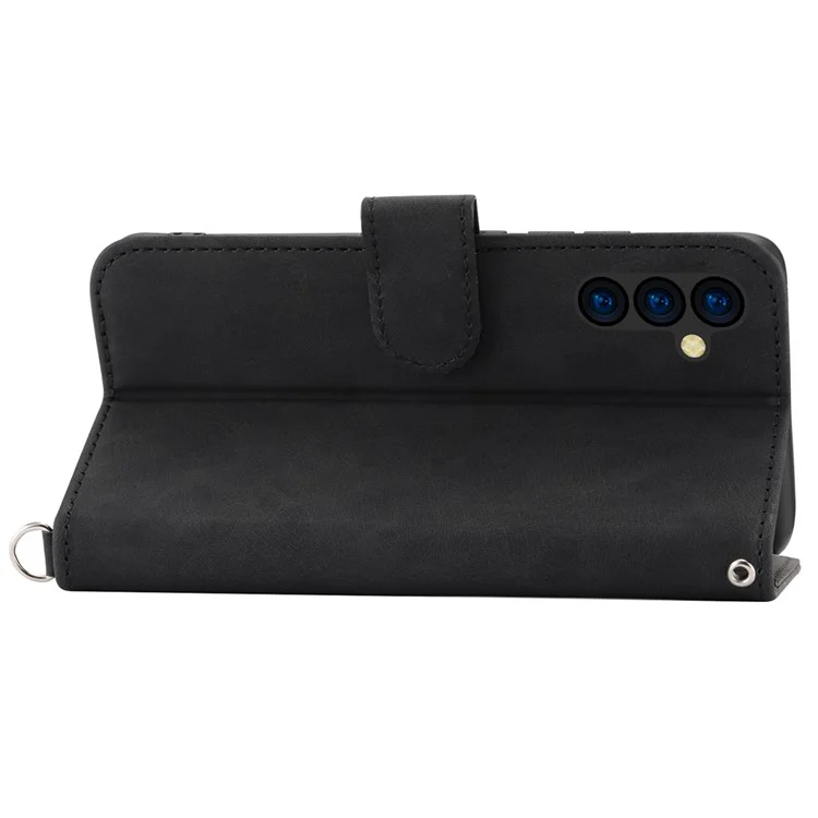 Para Samsung Galaxy A54 5G Teléfono Que Transporta Bolsas de Pulsera Tobulario Tapa de la Piel Touch Flores Impresas Caja de Cuero Con Correa - Negro