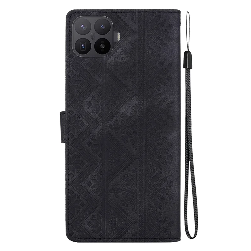 Чехол-кошелек для Xiaomi 17T с этническим рисунком из искусственной кожи с ремешком на запястье — черный