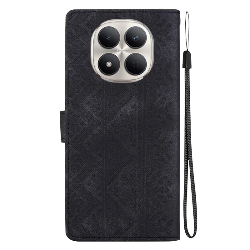 For Xiaomi Redmi Note 15 Pro+ 5G (Global)  /  Poco M8 Pro 5G Wallet Case Imprinted Ethnic Pattern Leather Phone Cover with Wrist Strap - Black