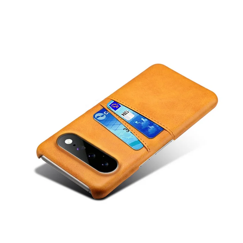 For Google Pixel 11 Pro XL Case Dual Card Slots PU Leather + Hard PC Phone Cover - Orange