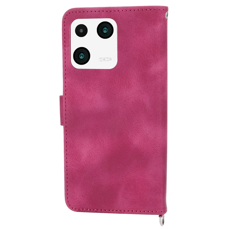 Shoulder Bag Phone Case for Xiaomi 13 Pro 5G, Wallet Function Skin-touch Feeling Imprinted Flowers Stand Leather Wristlet Pouch - Wine Red