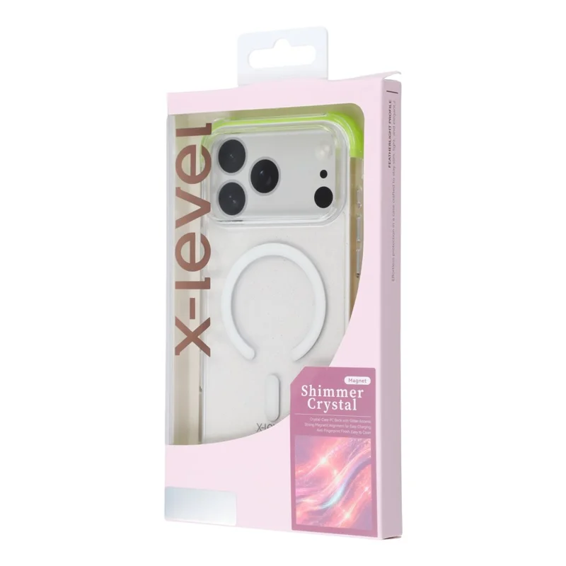 X-LEVEL for iPhone 18 Pro Max / 17 Pro Max Magnetic Case Glitter Crystal Clear PC Shockproof Phone Cover - Green - 7