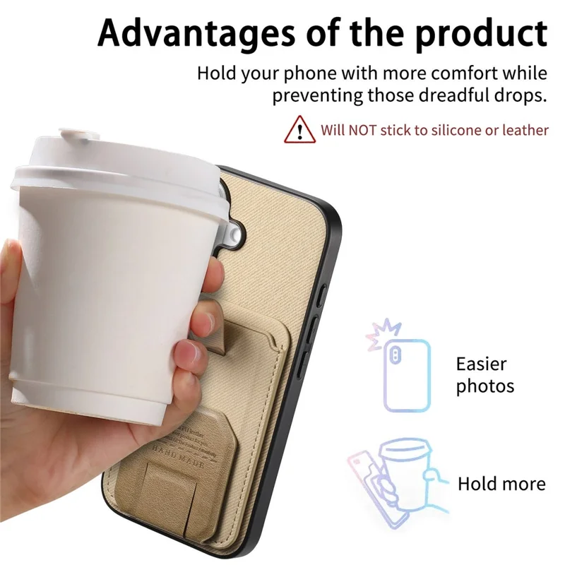 For iPhone 18 Pro / 17 Pro Case Cloth Texture TPU PU Leather PC Phone Back Cover with Card Holder Kickstand - Khaki
