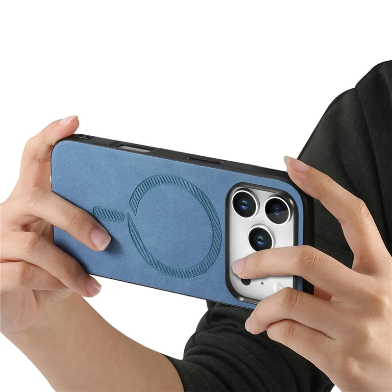 For iPhone 18 Pro Magnetic Case Skin-touch Leather Back Phone Cover - Blue