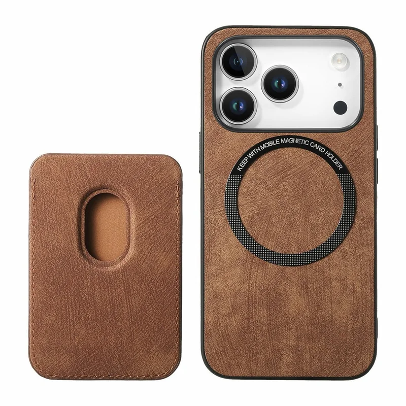 For iPhone 18 Pro Max / 17 Pro Max Magnetic Case Retro Leather + TPU Phone Cover with Detachable Card Slot - Brown